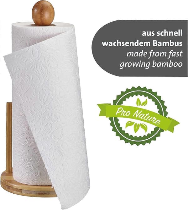 Bambus Køkkenrulleholder - Stabil Bordholder med Rivekant