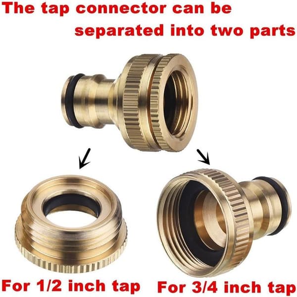 3/4\" & 1/2\" BSP 2-i-1 Metall Mässing Utomhusträdgårdsslang Krankoppling Gängad Kranadapter 2-pack