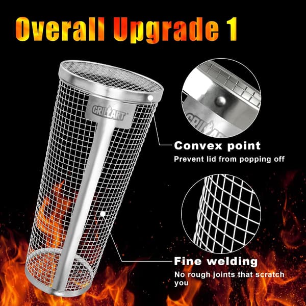 2 Pcs Rolling Grilling Baskets - Best Grilling Basket Ever, Stainless Steel Round Grill Net