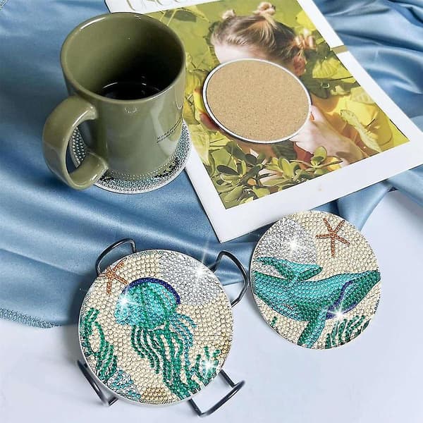 Coasters med holder, 8 stk 5D Ocean Diamond Art Kit for voksne Ki