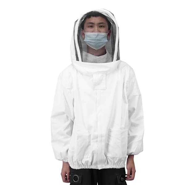 Beekeeping Protective Jacket with Veil, Bee Suit, Blouse with Double Zippers, Beekeeping Accessories, White