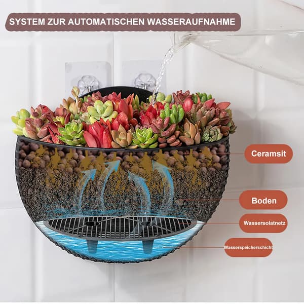 2-pack Self-Watering Pots, Half-Round Rattan Wall Planters with Reservoir, 26x20.5cm-FA-