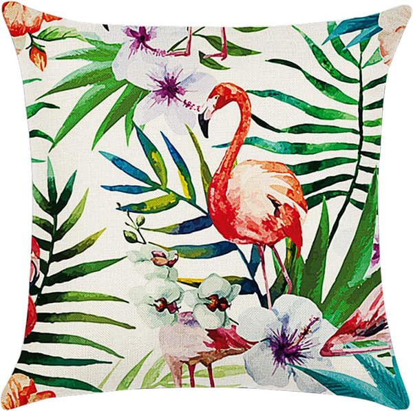 Trekk 45 x 45 cm, sett med 4 putetrekk i bomull og lin, putetrekk til sofa, hageseng, sofaputer (Blomst-7)
