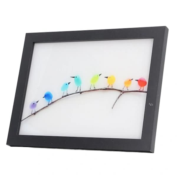 Sea Glass Rainbow Birds Wall Decor Wooden Frame Artwork Photo Frame