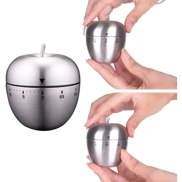 {xj}Apple Køkkenur i Rustfrit Stål Mekanisk Rotationsalarm 60 Min