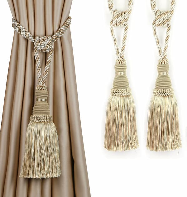 Decorative Curtain Tiebacks Handmade Elegant Knot Tassel Hanging Rope Curtains (Beige, 2pcs)