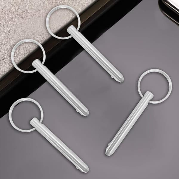 Sett med 4 hurtigutløserpinner, topppinne diameter 6 mm, total lengde 32 mm, med rustfrie stålsnorer