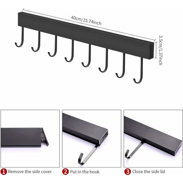 Kitchen rail, wall-mounted kitchen shelf for hanging kitchen utensils, 40 cm rail with 8 hooks