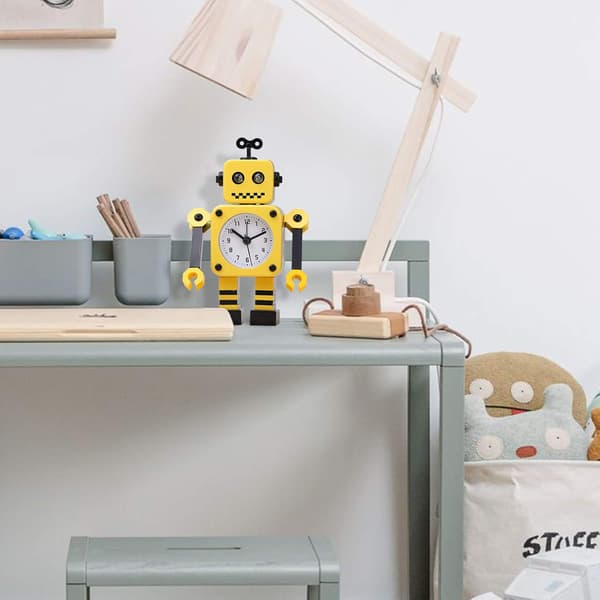 Robot Alarm Clock, Silent Stainless Steel Alarm Clock with Flashing Lights