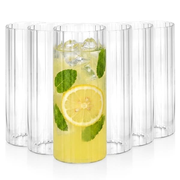 Sæt med 6 borosilikatglas, 460 ml, riflet design