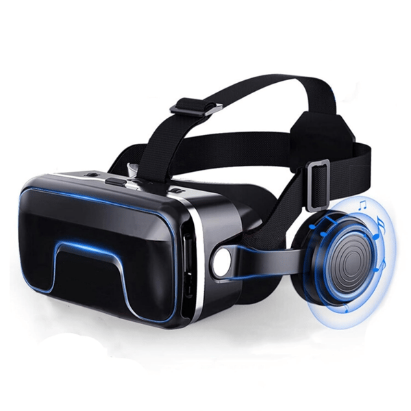 (Svart) 3D VR Virtual Reality-hodesett med hodetelefoner kompatibelt