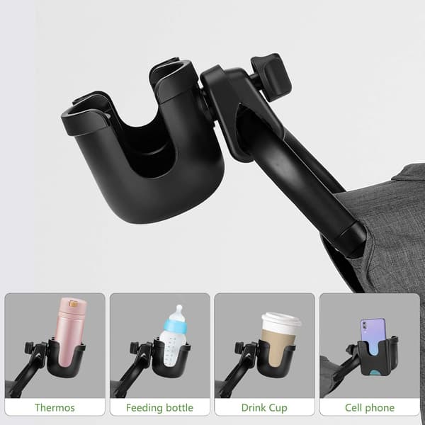 Kopholder til klapvogn med telefonholder/organizer, universal cykelkopholder, 2-i-1 kopholder til rollator, cykel, kørestol, rollator