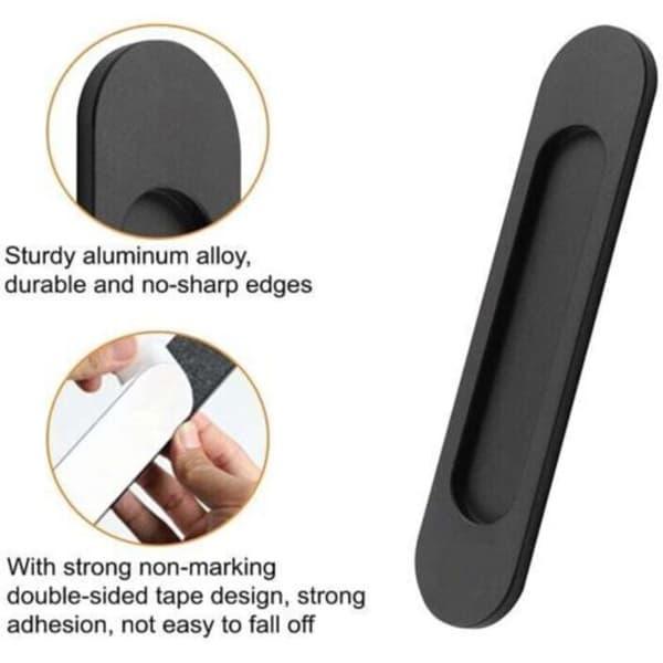 2-pack Oval Sliding Door Handles Self-Adhesive Matte Black Aluminum Alloy Punch-Free Pull Handles for Sliding Doors, Wardrobe Windows, 148 cm