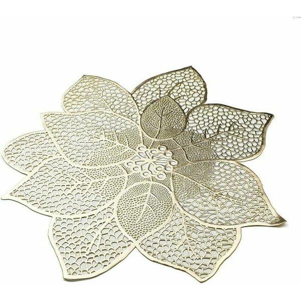 Sett med 6 vaskbare bordbrikker, isolerte, blomstermønster, PVC, gull, 40 x 40 cm