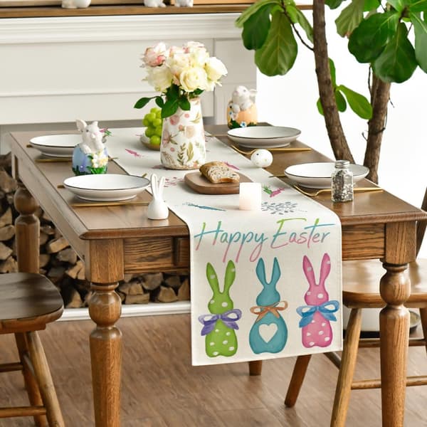 Rabbit Easter Bunny Table Runner, Seasonal Spring Holiday Kitchen Dining Table Decoration 33 x 183 cm