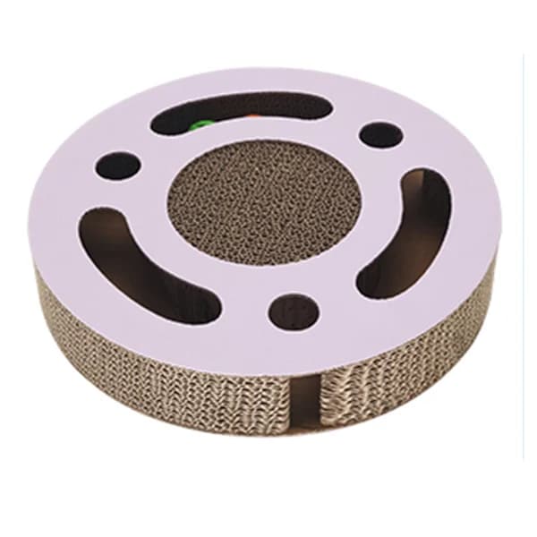 Cat Scratch Board Toy 3 in 1 Interactive Thickened Round Corrugated Kitten Scratch Toy with Bell Ball Pink