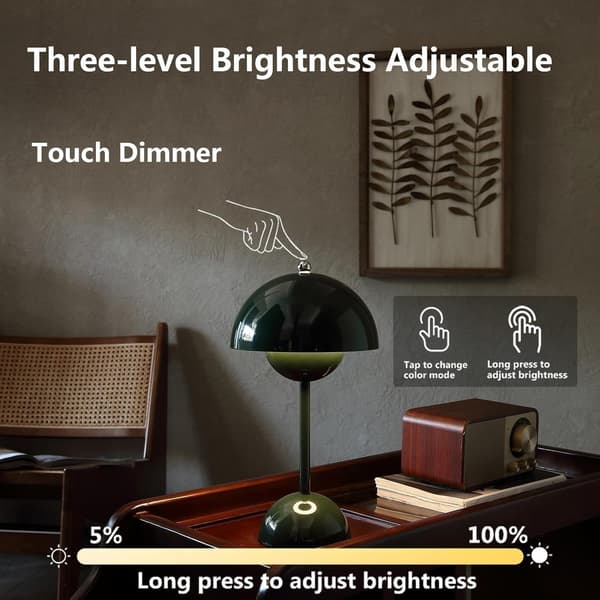 Mushroom-shaped LED Table Lamp USB Rechargeable Touch Control Night Light With 3 Brightness Modes Flower Pot Design Desk Lamp White