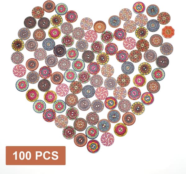 100 stk. store træknapper til tommer farverige (25 mm)