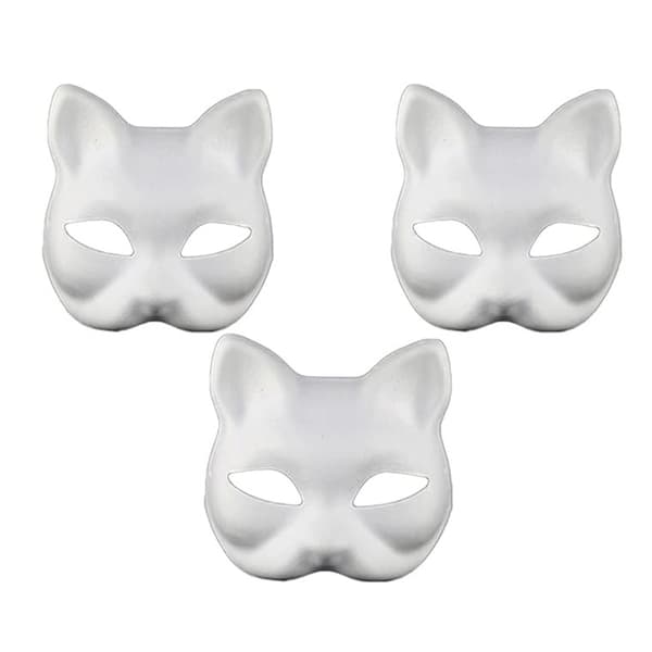 Kattmask vit kattmask blank DIY Halloween-mask djur halvmask maskerad 5 st 5pcs