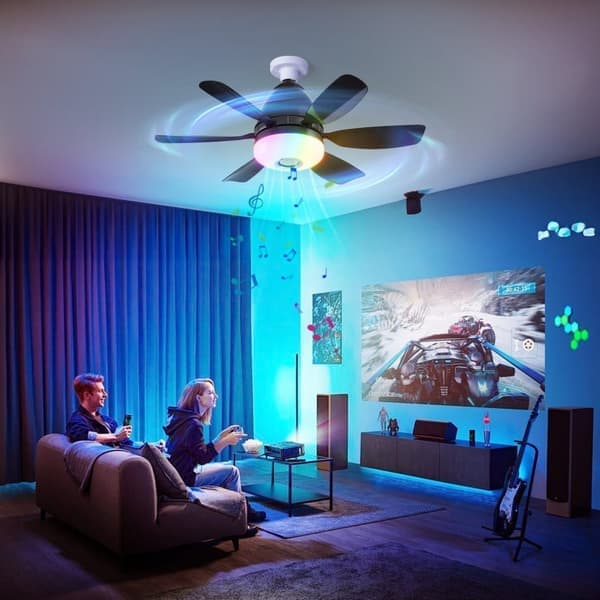 Ceiling fan with light and speaker, silent ceiling fan with RGB, remote control, 3 speeds