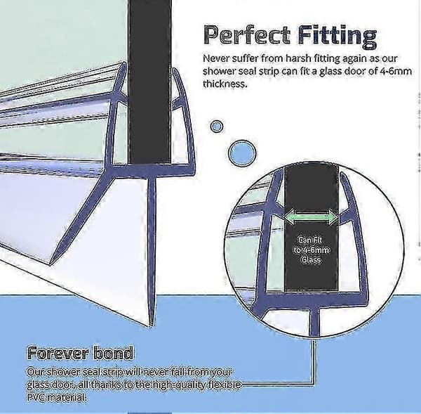 Duschdörrstätning för 4-6mm glas - Täcker springor upp till 20mm - Perfekt klar duschväggstätning, justerbar längd (2 delar á 50cm)