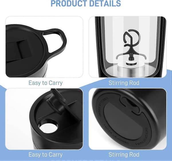 Sähköinen proteiinisekoitinpullo, 650 ml/22 oz tehosekoitinpullot kannettava sekoitinkuppi/USB-ladattava proteiinisekoitin (musta)