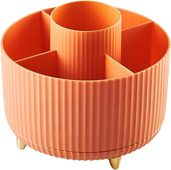 360° Rotating Makeup Organizer Makeup Brush Holder with 5 Compartments for Dressing Table Bedroom Bathroom Office Orange Orange
