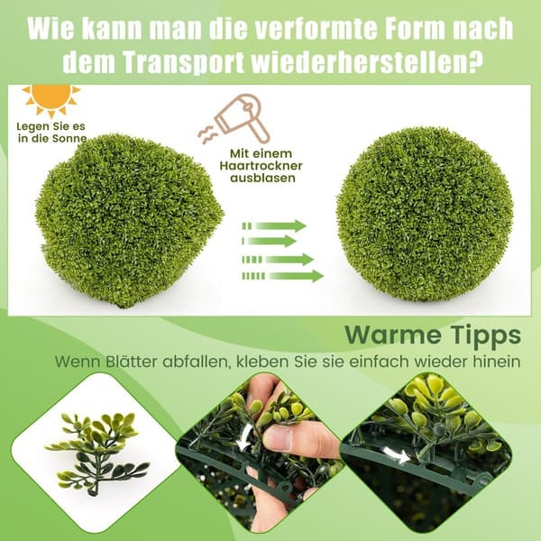 Sett med 2 buksbomkuler, 39 cm buksbomkuler, UV-bestandige, dekorative kuleplanter til hjemmet