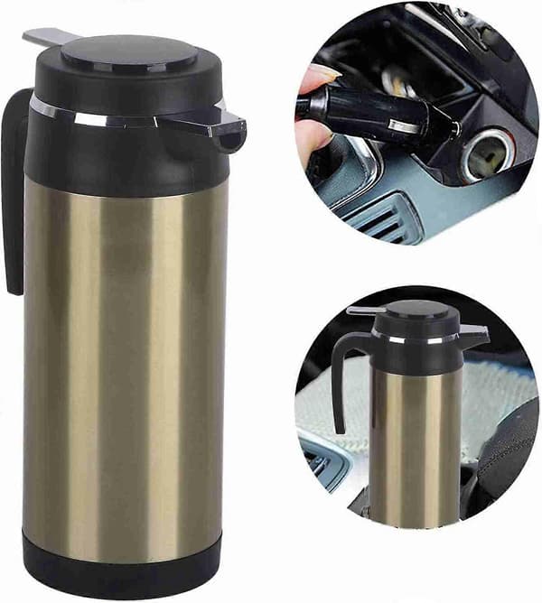 12V 1000ML Car Kettle with Fast Heating, Leak-Proof Vacuum Insulation for Travel