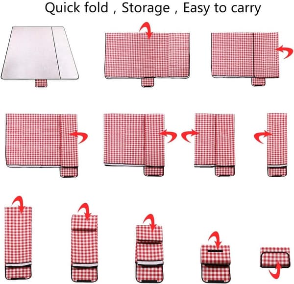 Waterproof Picnic Blanket with PVC Backing, Foldable Portable Outdoor Mat with Handle for Beach Camping Park, Red Plaid 200x200cm