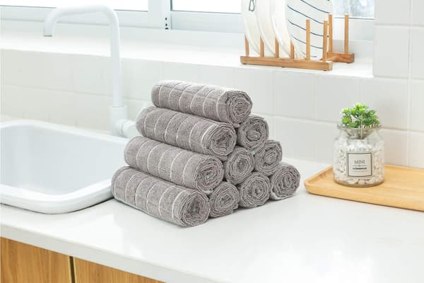Mikrofiberhåndklæder - Bløde, superabsorberende og fnugfri køkkenhåndklæder - 8-pak (ternede grå farver) - 66 x 46 cm