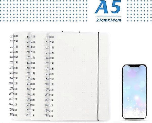 3-pak Prikkede Notesbøger A5 - Prikket Bullet Grid Spiralnotesbog (Bløder Ikke Igennem) med 5 DIY-stencils, 480 Sider