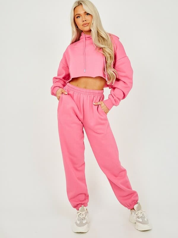 Mode Dame Træningsdragt Oversize Crop Hættetrøje Joggers Loungewear
