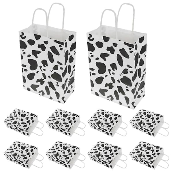 Papirposer med kumønster til bursdagsfester og babyshower, solid materiale 22,00 x 16,00 x 8,00 cm, 12 stk.