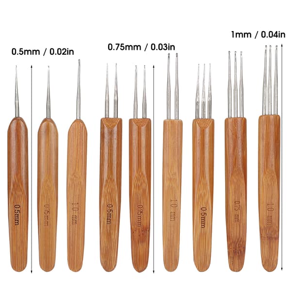 Dreadlock Crochet Hook Set (9 pcs) - Bamboo Handle, Single/Double, Hair Weaving Tool