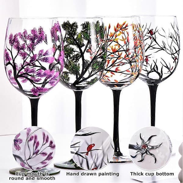 Four Seasons Tree Vinglas Forår Sommer Vinter Efterår Sæt Med Fire Håndmalede Kunst Unik Bryllupsdag Fødselsdag Indflytningsgave (FMY) 1 PCS Efterår 1 PCS Autumn