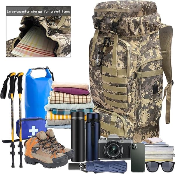 80L camouflage vandrerygsæk – unisex, let, til daglige udendørsaktiviteter