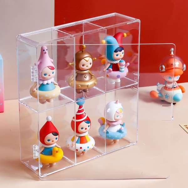 Transparent Acrylic Figure Display Case - Dustproof Two Layers - Ideal for Doll Toys - Home & Office - 6 Compartments