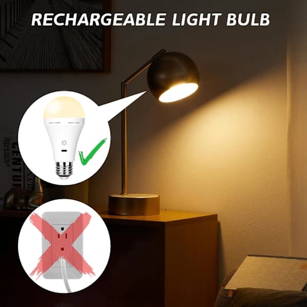 Oppladbare LED-lys med fjernkontroll og berøringsdimmer - 7W E27 varmhvit (2-pakning)