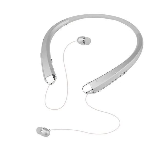 Uppgraderade trådlösa nackbands hörlurar med infällbara öronsnäckor, brusreducerande stereo (Silver)