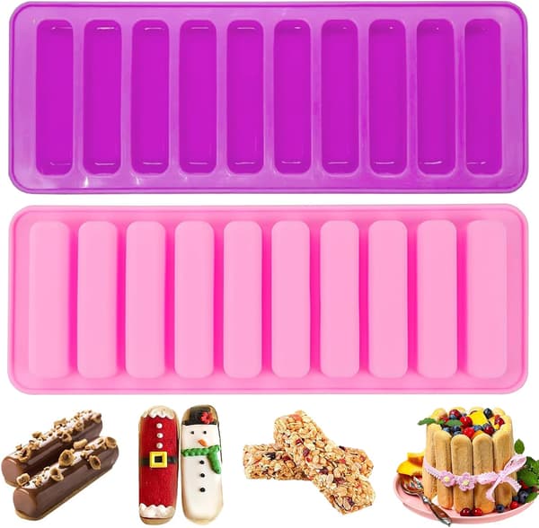 2-pack silikonbakform med 10 hålrum, non-stick, för granola bars, chokladkakor, muffins