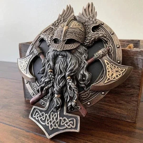 Viking Berserker Dubbelyxa Väggdekorativ Resin Prydnad Heminredning