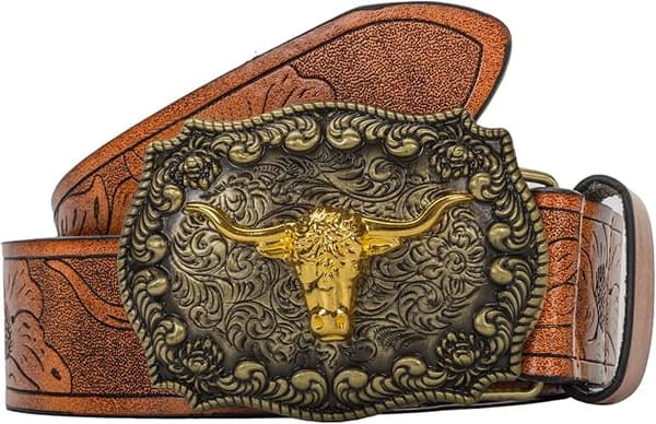 120 cm western skinn cowboy spennebelte for menn, kvinner, jeans, gravert blomsterspennebelte