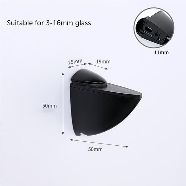 4 Adjustable Brackets in Black - Modern Style - for Glass Shelves from 3 to 16 mm Thick - Easy Installation