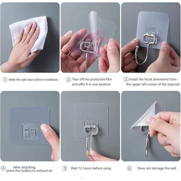 2024 Suitable Clear Self-Adhesive Hook, 8 Pieces Waterproof Heavy Duty Clear Hooks, 20 kg (Max) Bathroom Self-Adhesive
