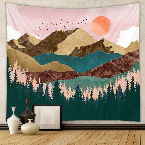 Drömö-ö Sunset Forest Tree Veggteppe (Fargerik, XL/230x180cm)