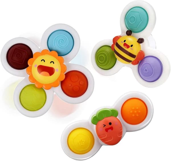 Sugpropp Hand Spinner Leksaker Sensoriska Leksaker Släpp Stress och Ångest Snurrande Topp Babyleksaker med Sugkopp för Småbarn efter 18 Månader (3 ST)