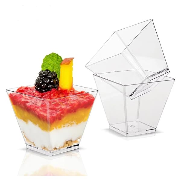 Firkantede Plastbeger 120 ml – 25-pakning Serveringsbeger for Dessert, Mousse Svart