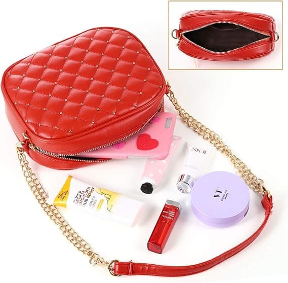 Women's Medium Quilted Shoulder Bag with Metal Chain Heart Lock