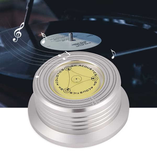 Silver LP Vinyl Disc Record Stabilizer Clamp with Bubble Level and Speed Detection (50/60Hz)